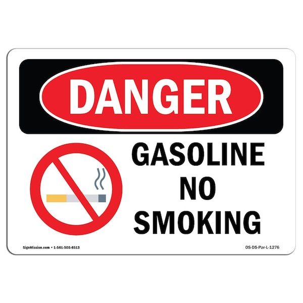 OSHA, Gasoline No Smoking, 18in X 12in Rigid Plastic, 12" W, 18" L, Landscape, OS-DS-P-1218-L-1276